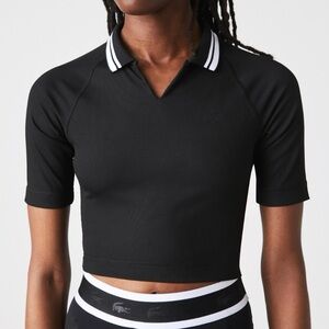 LACOSTE SPORT Black Ribbed Short And Stretch Cropped Polo Tight‎ Fit Top Size M
